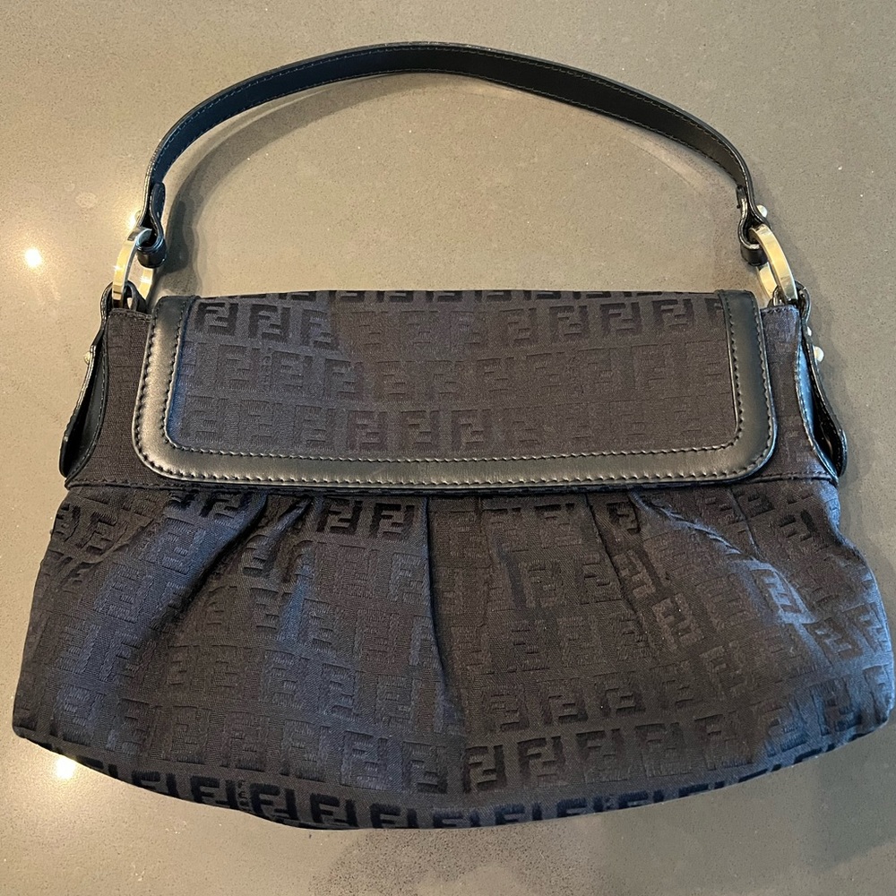 Vintage Fendi Zucca Black Shoulder Bag FF logos